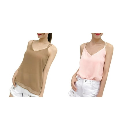 

Betiyuaoe 2PCS Womens Summer Tops V-Neck Casual Sleeveless Camis Vest Solid Ladies Slim Fashion Women Chiffon Plus Size Tops for Women