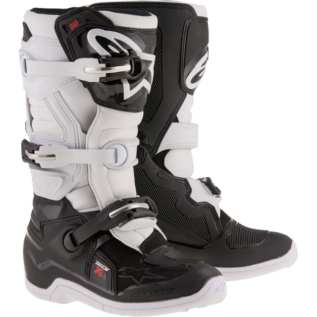 Bota de motocross Alpinestars Youth Tech 7S, color blanco y negro, talla 6
