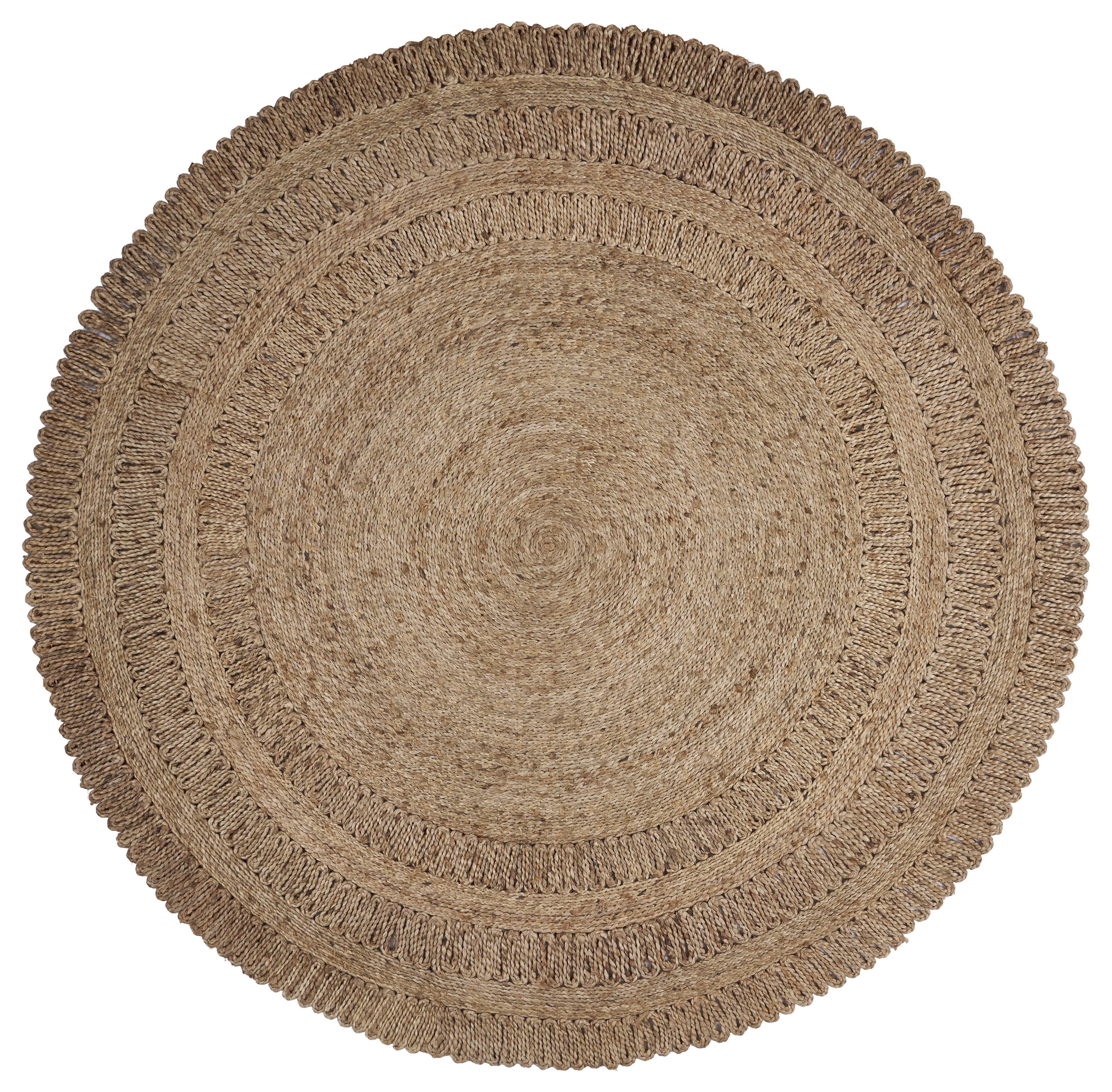 Harlow Hill Cora 6' Round Beige/Brown Striped Hand Braided Reversible Jute Indoor Area Rug