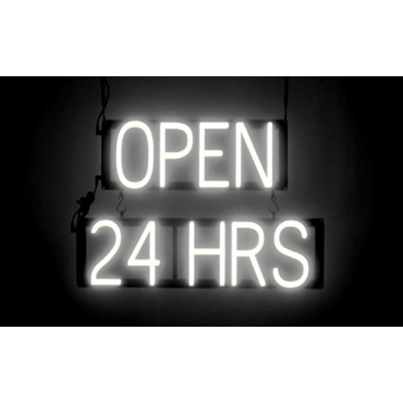 SpellBrite OPEN 24 HRS LED Sign for Business. 16.5" x 15.0" White OPEN 24 HRS Sign Has Neon Sign Look With Energy Efficient LED Light Source. Visible from 500+ Feet, 8 Animation Settings.