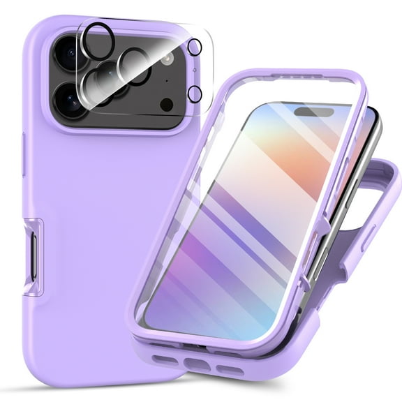 New Phone Case For iPhone 17 Pro Max,Shockproof Full Body Dual-layer Rugged Case with Built-in Touch Sensitive Anti-Scratch Screen Protector, with Camera Lens Protector,Purple