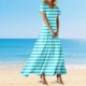 thumbnail image 1 of WILLBEST Vestido Largo De Mujer Con Cuello En V, Manga Corta, Cintura Alta, Estilo Bohemio, Para Verano, Vacaciones, Playa, Fluido, 1 of 3