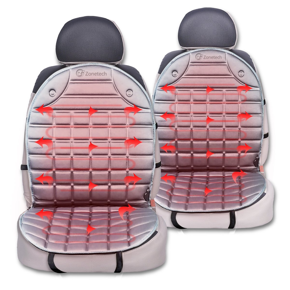 Zone Tech Car Heated Seat Cover Cushion Hot Warmer 2Piece Set 12V