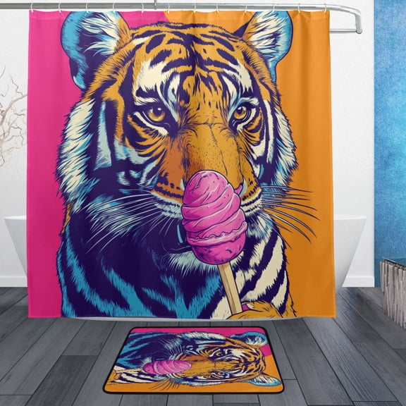 BZSMCE Shower Curtain and Bath Accessory Set,Sweet Roar Pattern