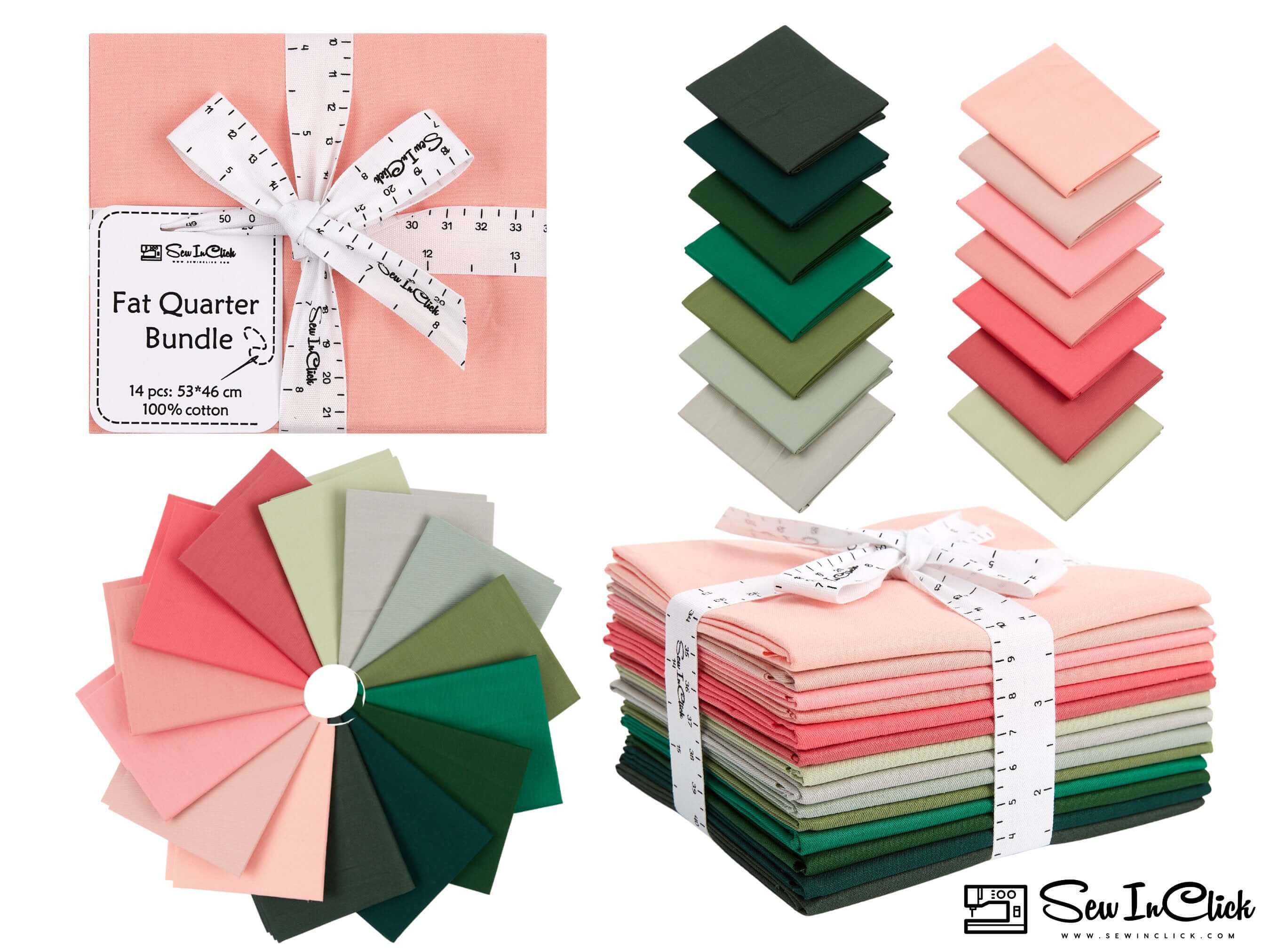 Fat Quarter Bundle -100% Cotton | Pure Solids | Pink  Emerald Greens l Mix Colors | Quilting Soft Fabric | Special Gift