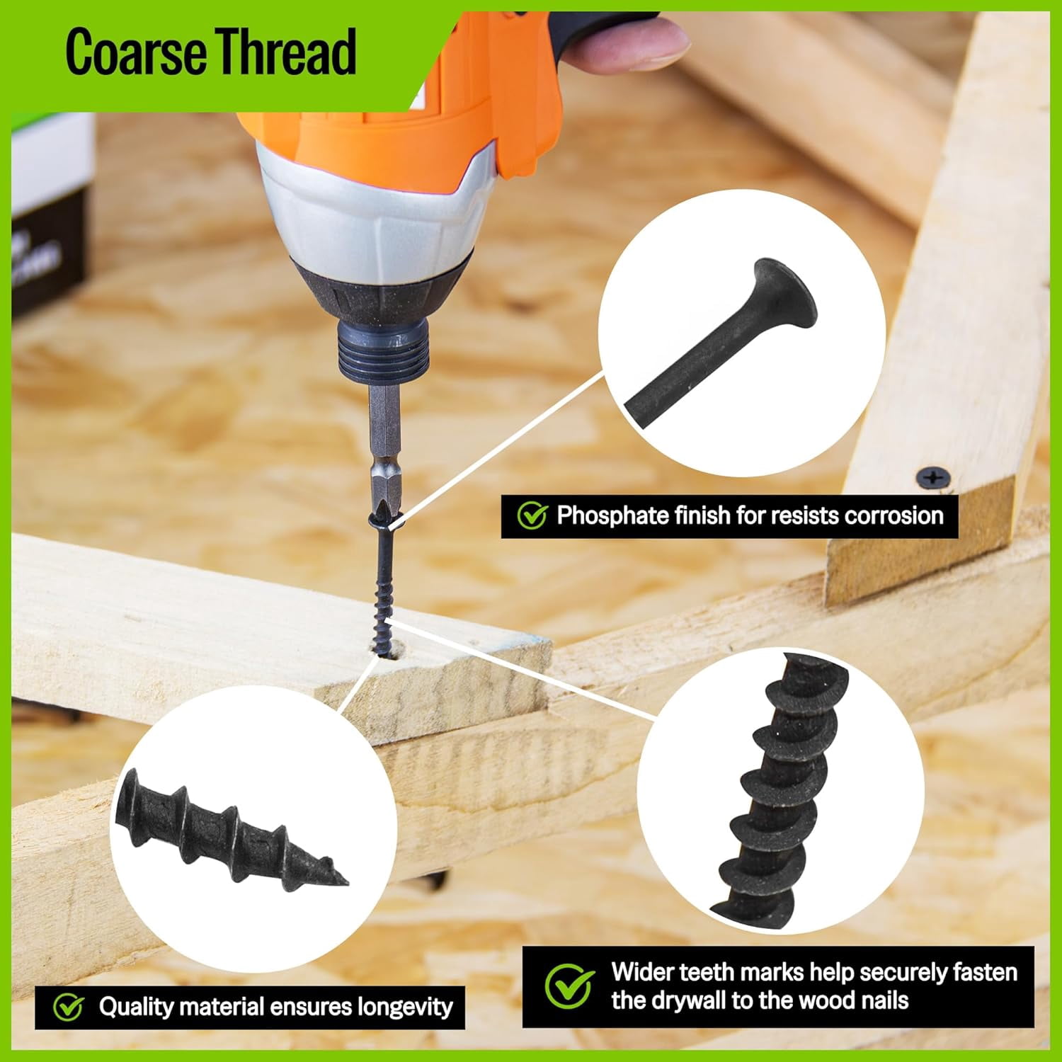 MEITE Drywall Screws, #8 x 2-1/2" Coarse Thread Wood Screws for Drywall, Wood and Furniture (25LBS)