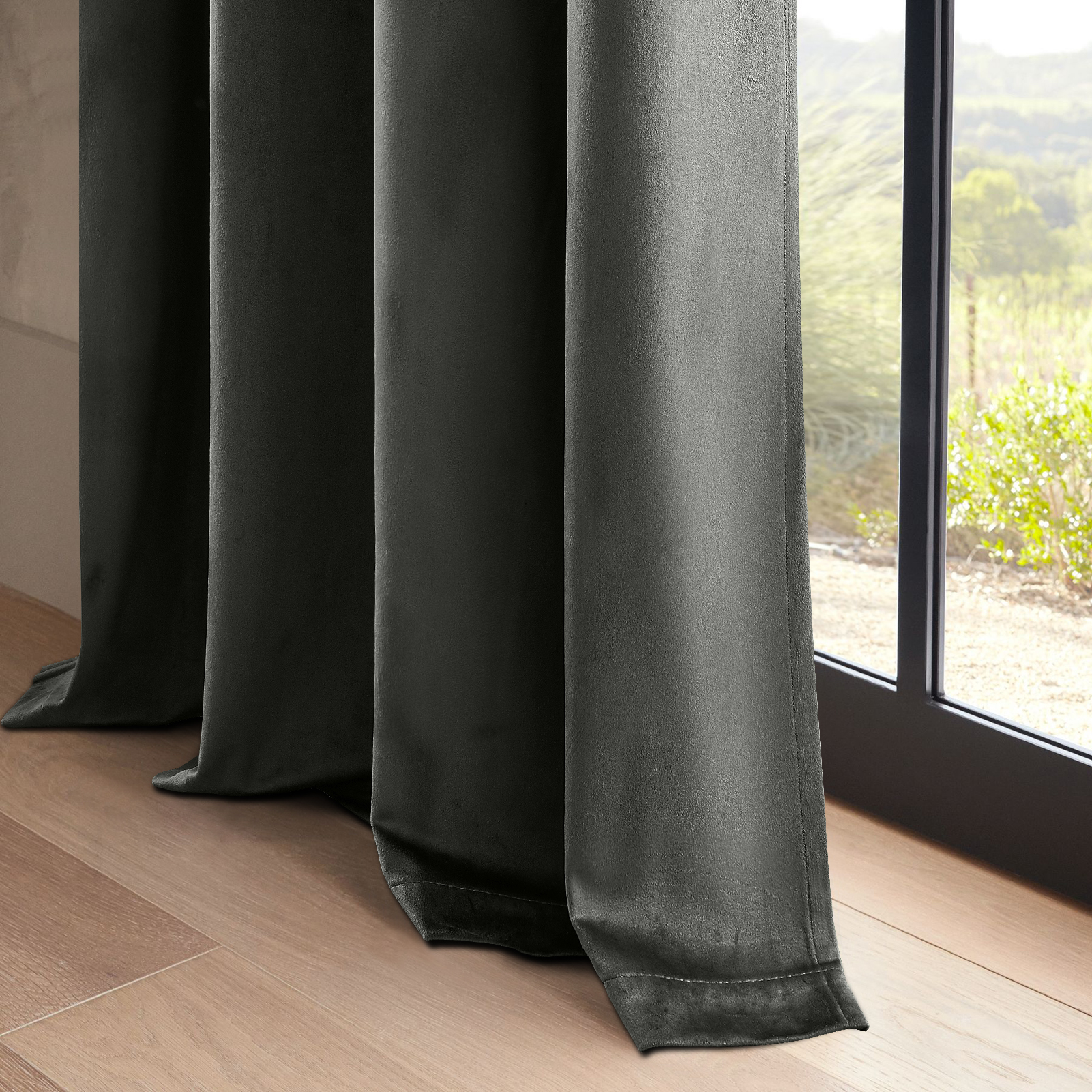 Topfinel 100% Blackout Luxury Velvet Grommet Curtains, 52 x 108 Inch, 2 Panels, Grey