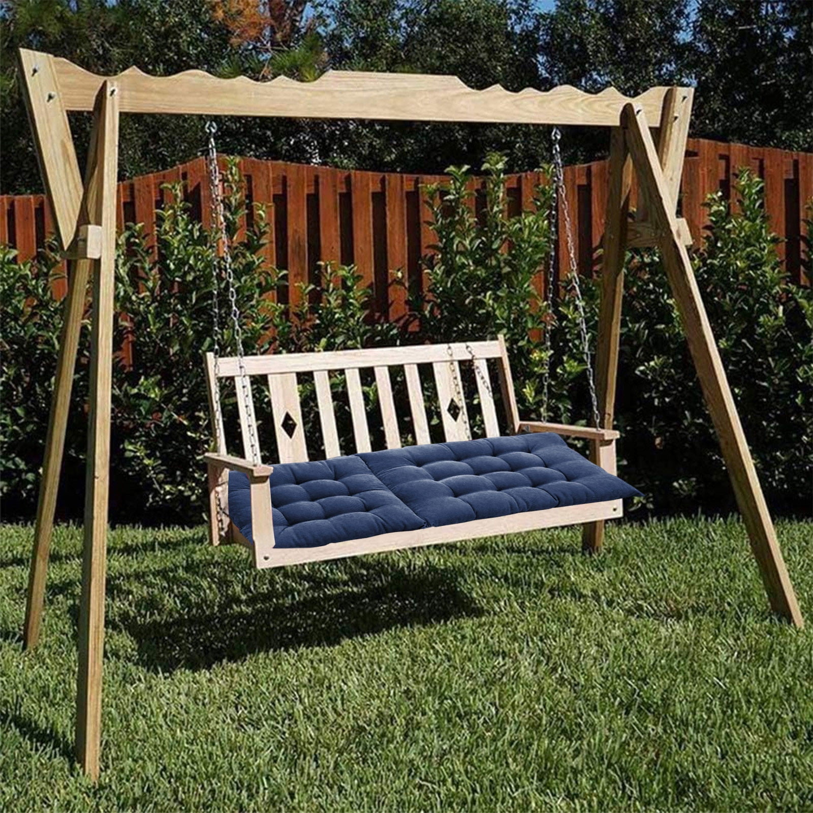 JeashCHAT Outdoor Bench Cushion, Patio Furniture Cushions, Tufted Front Porch Rocking Chair Seat Pads with Ties, Foldable High Back Chair Cushion, Indoor Seat/Back Chair Cushion, 40"x18", Blue