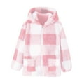 thumbnail image 2 of EnJoCho Girls Fleec𝖾 Sher𝗉a Jacket Full Zip Hooded Plaid Winter Fall Coat Warm Soft Cozy Lined Outerwear Pockets Cute Clothes Kids Girls Jacket Coat 8-14 Years, 2 of 9