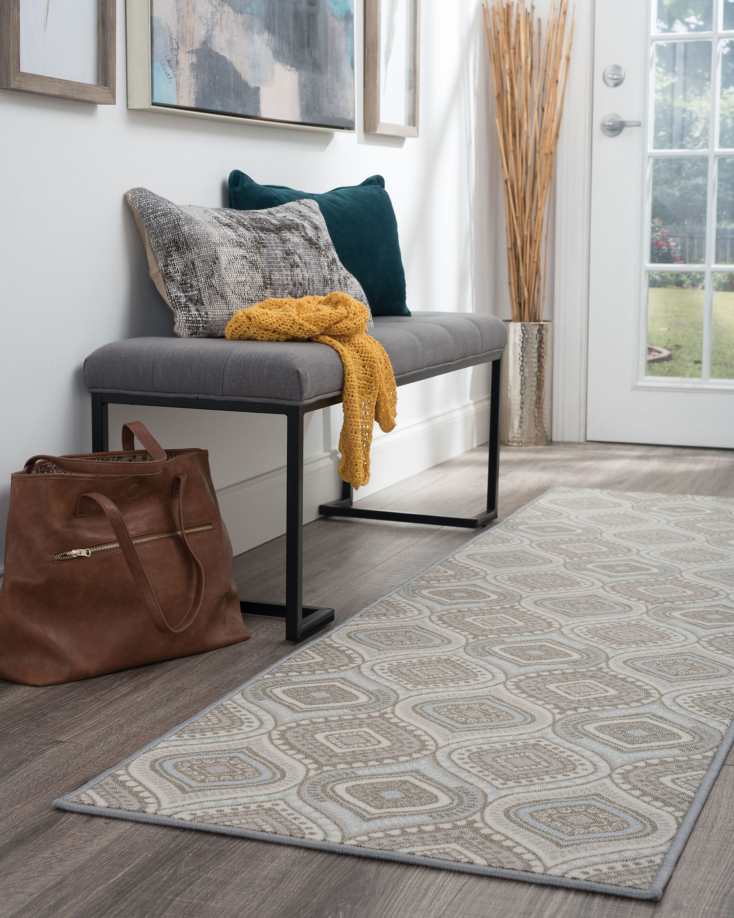 Contemporary 2x8 Area Rug (2'3'' x 7'6'') Geometric Taupe, Gray Indoor Runner Easy to Clean