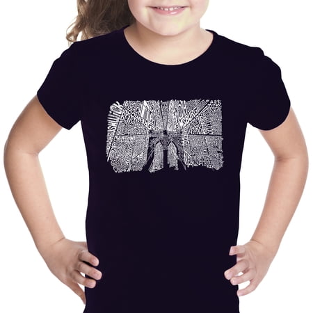 LA Pop Art Girl s Word Art T-shirt - Brooklyn Bridge