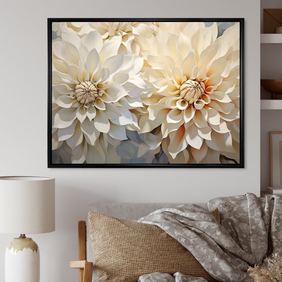 Designart "Minimalist Array Of White Dahlias" Dahlia Floater Framed Wall Art Prints