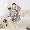 thumbnail image 6 of FORMRS Wearable Blanket Hoodie with Sleeves for Kids Cozy Flannel Sweatshirt, White Doodle Pattern, 6 of 7