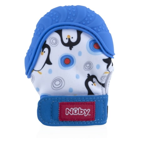 Nuby Teething Mitten with Hygienic Travel Bag, Blue