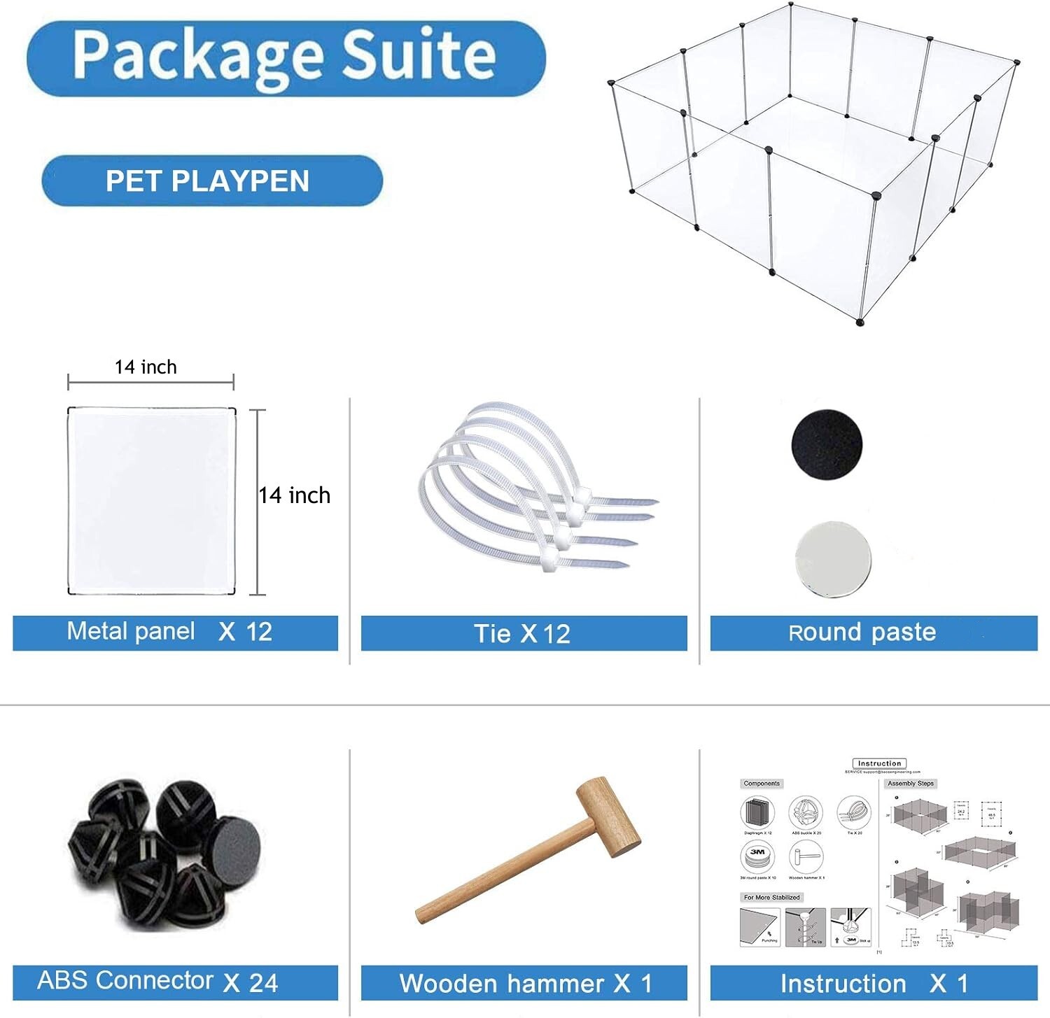 12 Panels Translucence Small Animals Playpen,14" x 14" Portable Pet Playpen,Plastic Enclosure,Puppy Play Pen for Indoors Outdoor Pet Fence for Guinea Pigs,Bunny,Ferrets,Hamsters,Hedgehogs
