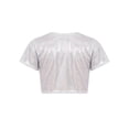 thumbnail image 2 of Sinleey Kids Girls Boys Shiny Sparkle T-Shirts Dance Crop Top Short Sleeve Cropped Tees Dance Silver 180, 2 of 7