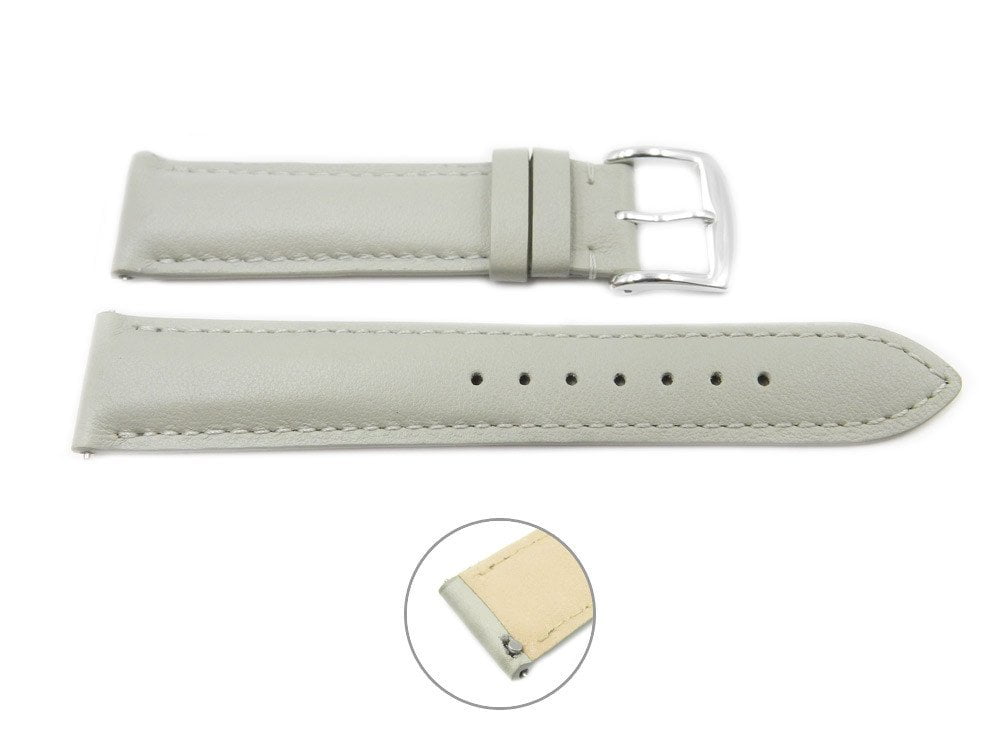 Quick Release 16mm Grey Leather Smooth Watch Band Interchangeable