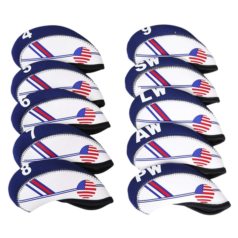 Golf Irons Club Head Covers Wedge Iron Protective Head Cover with Golf White & Blue US Flag Neoprene