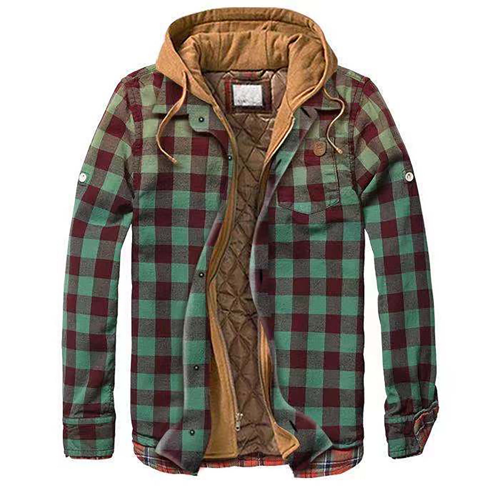 Men's Cotton Plaid Shirts Jacket Fleece Lined Flannel Shirts Sherpa