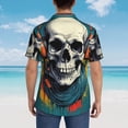 thumbnail image 3 of Lsque Modern Hip-Hop Skull pattern Hawaiian Shirt for Men, Unisex Summer Beach Casual Short Sleeve Button Down Shirts-Small, 3 of 9