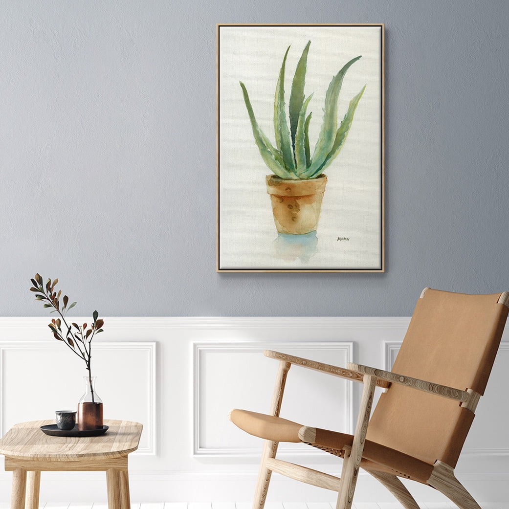 Succulent IV Framed Premium Gallery Wrapped Canvas - Ready to Hang - 17 x 25 - Natural Wood Floating Frame