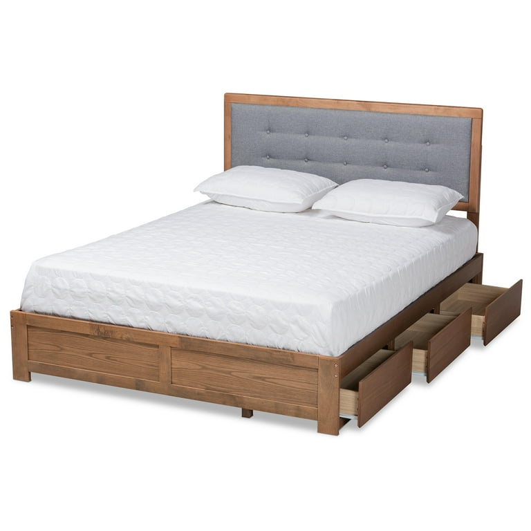 Baxton Studio Lene Modern and Contemporary Transitional Dark Grey Fabric Upholstered and Ash Walnut Brown Finished Wood King Size 3-Drawer Platform Storage Bed Baxton Studio Lene Modern and Contemporary Transitional Dark Grey Fabric Upholstered and Ash Walnut Brown Finished Wood King Size 3-Drawer Platform Storage Bed