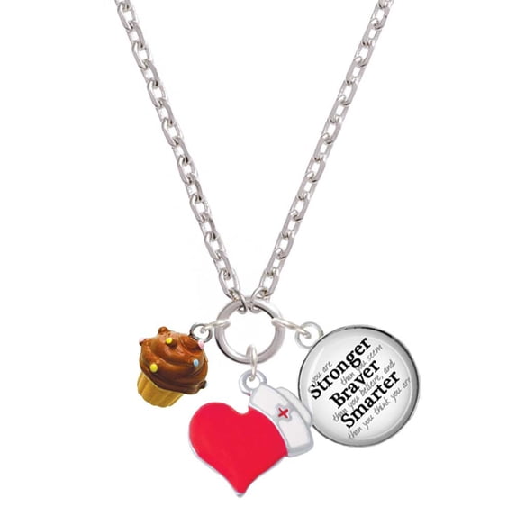 Delight Jewelry Resin Mini Vanilla Cupcake with Chocolate Frosting - Red Heart Nurse Strong Zoe Necklace