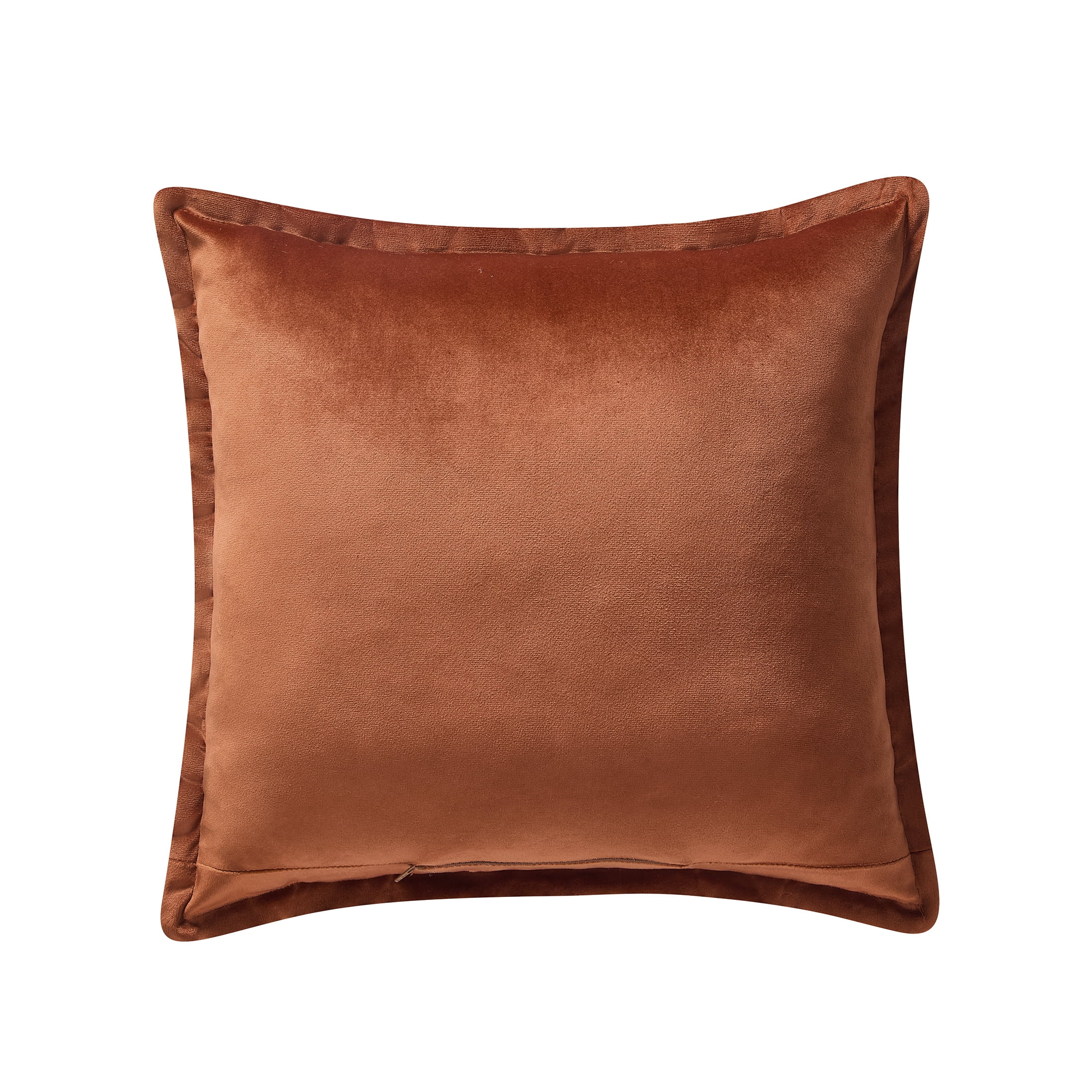 My Texas House 18 in x 18 in Ginger Embroidered Leaves Velvet Decorative Pillow