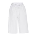 thumbnail image 4 of UVEASISHA Womens Cotton Linen Capri Pants Drawstring High Waisted Straight Leg Capris Summer Casual Beach Trousers with Pockets White M, 4 of 8