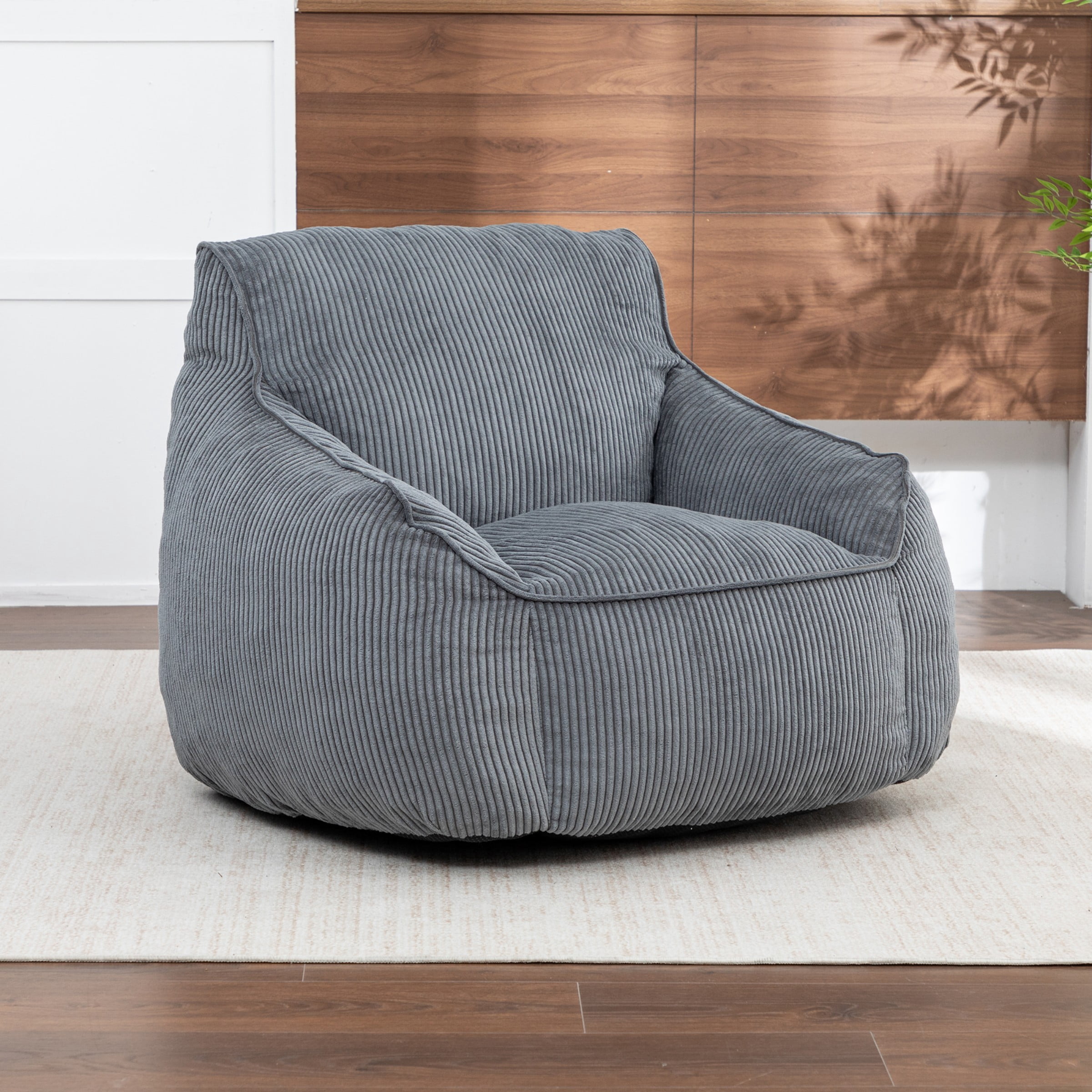 Giant Bean Bag Chair Sofa for Adults, Corduroy Bean Bag Couch with Armrests and Filler Included, Lazy Floor Chair for Living Room Bedroom, Dark Gray