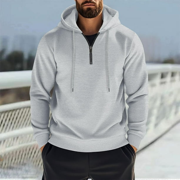 pstuiky camisas de hombre de manga larga, Blusa deportiva con capucha de manga larga lisa e informal a la moda para hombre Tops de hombre xxl