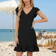thumbnail image 2 of SMihono Summer Fall Dresses for Women 2025 V Neck Cap Sleeve Ruffle Hem Smock Short Casual Outings Beach Dress Black XL, 2 of 8