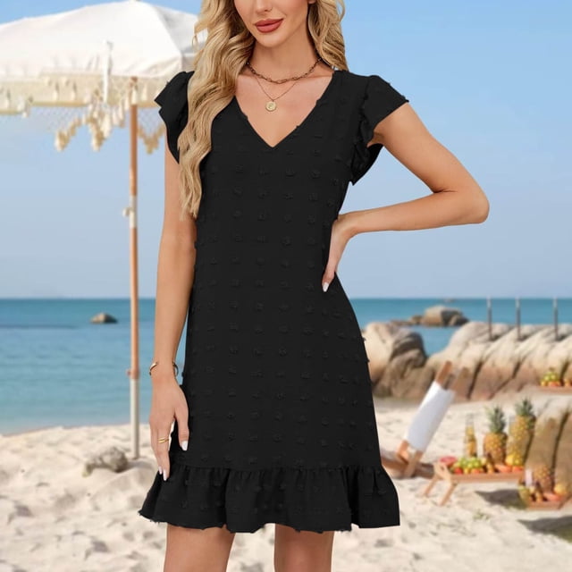 mfyjkho Vestidos para mujer, Vestido informal de manga corta con cuello en V para mujer Vestidos festivos para mujer l