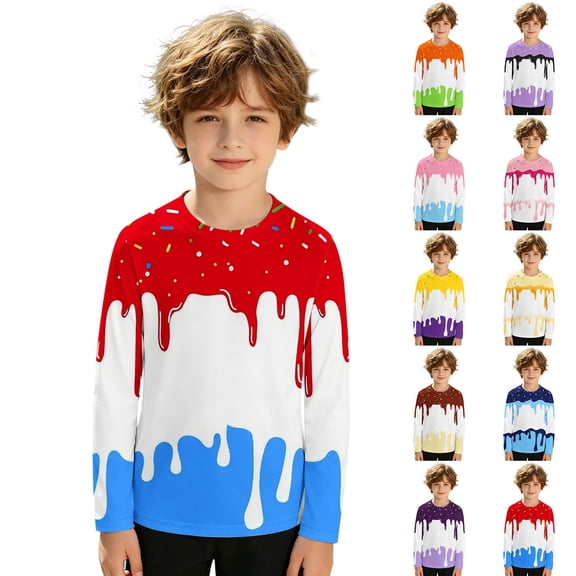 TGPMGRZ Ice Cream Swim Shirts for Boys Long Sleeve Rash Guard UPF 50 Swimwear Tops Summer Beach Orange 9-10 Years