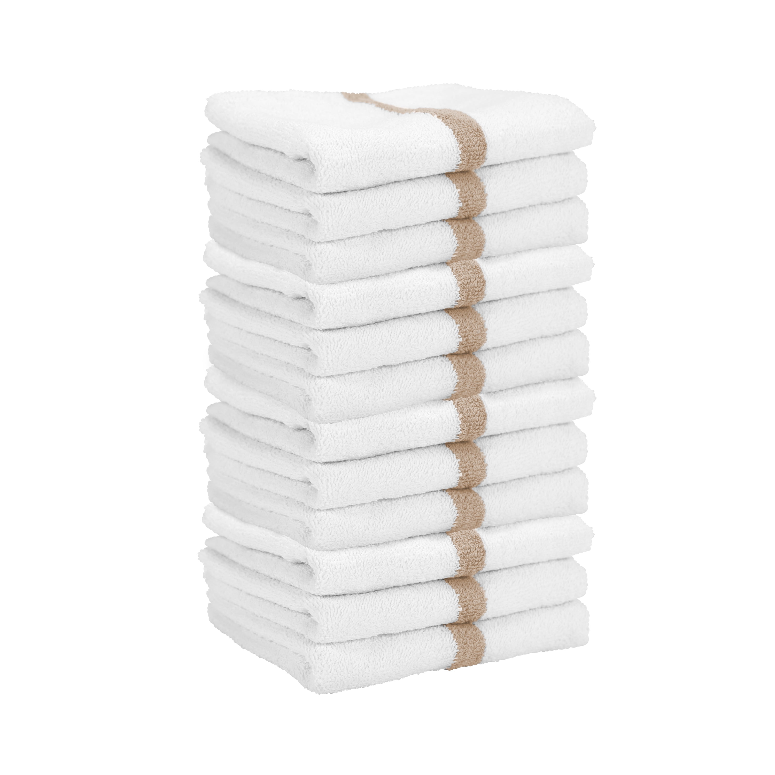 Arkwright Power Gym Hand Towels (12 Pack), 16x27 in., Soft Cotton, White with Beige Stripe