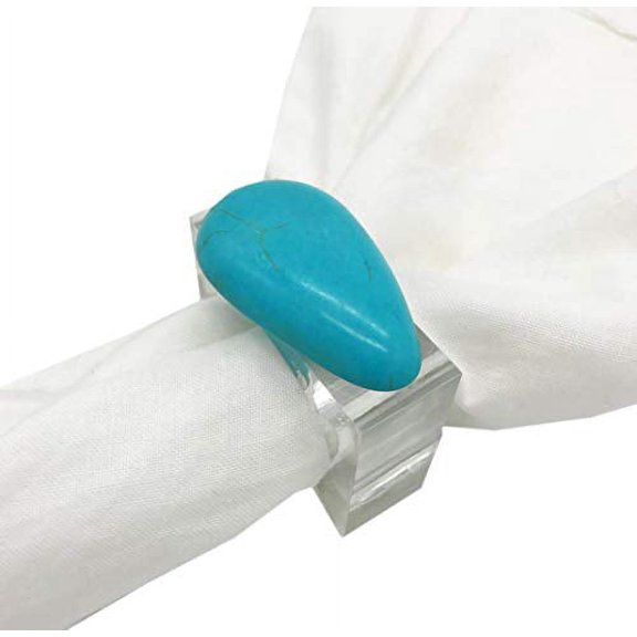 Fennco Styles Natural Stone Napkin Rings, Set of 4 - Turquoise Napkin Holders for Home Décor, Dining Table, Banquet, Everyday Use and Special Occasion