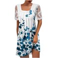 thumbnail image 2 of ICHUANYI Clearance Fashion Women's Casual Short Sleeve Lace Square Neck Ladies Pleated Dress Dresses(Blue, S) ICHUANYI WER2023080915575, 2 of 5