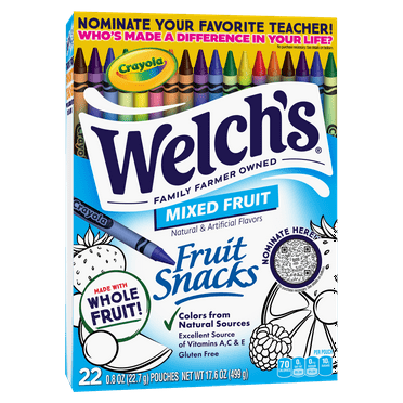 Welch's Fruit Snacks & Crayola Gluten-Free Mixed Fruit Soft Fruit Snacks for School, .8 oz, 22 Count