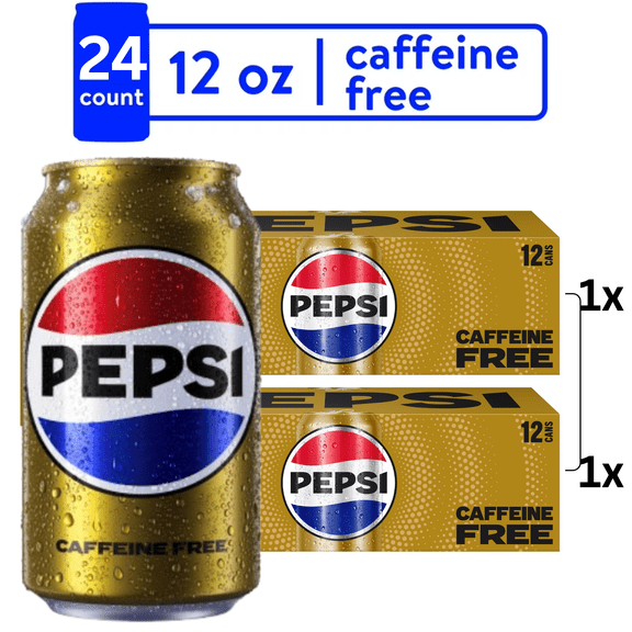 Pepsi Caffeine Free Cola Soda, 12 fl oz Cans, 24-Pack, Caffeine-Free Carbonated Soft Drink