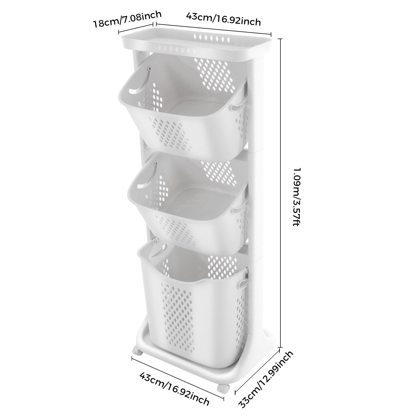 3 Tier Dirty Clothes Laundry Basket 360 Rolling Laundry Hamper Storage Sorter for Kitchens, Bathrooms
