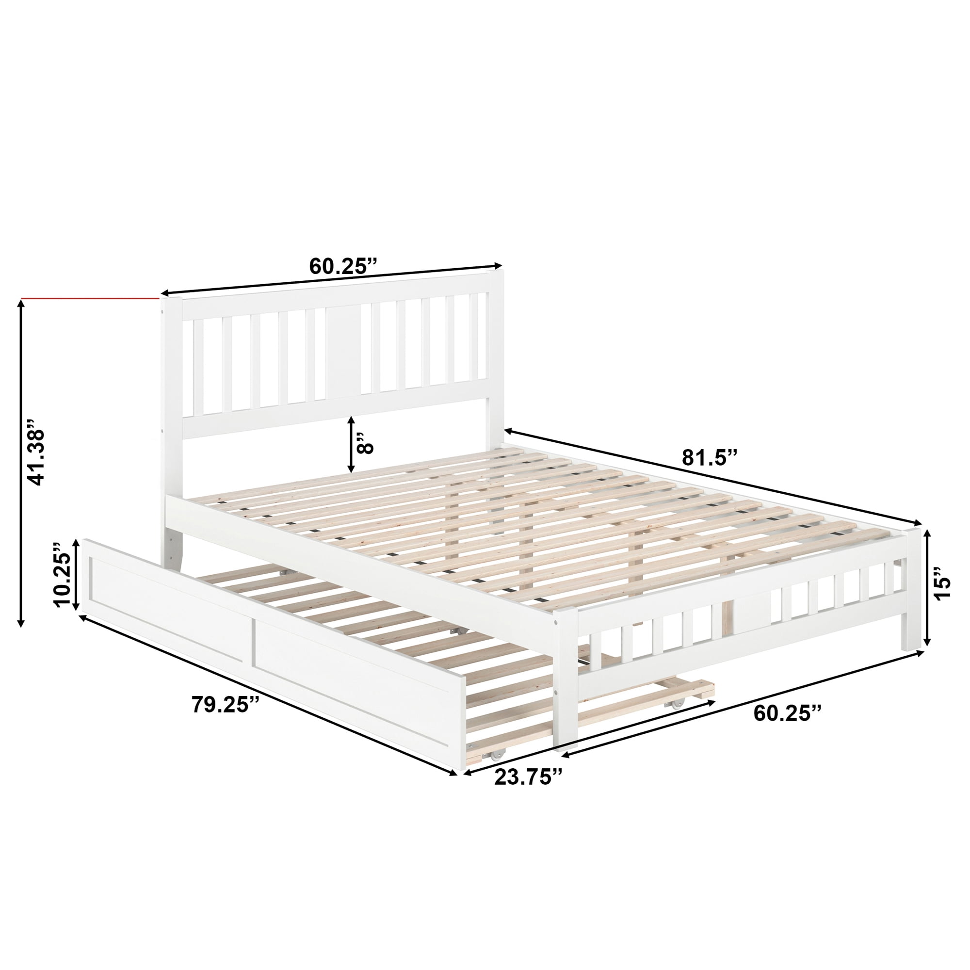 AFI Tahoe Queen Wood Platform Bed with Headboard Footboard & Twin XL Trundle, White