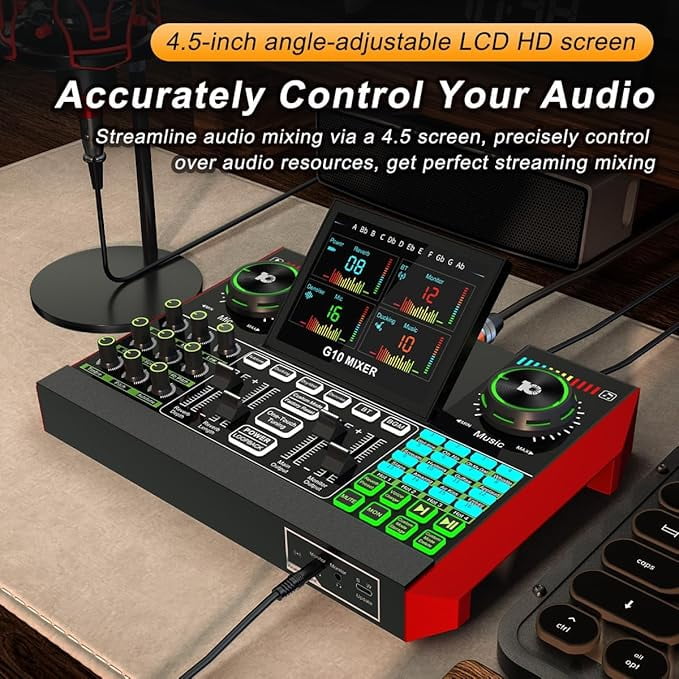 Professionele audiomixer met dubbele draadloze microfoon, Sound Board Console Systeeminterface 4-kanaals DJ-mixer USB Bluetooth MP3 computeringang 48 V fantoomvoeding, geschikt voor DJ karaoke pc