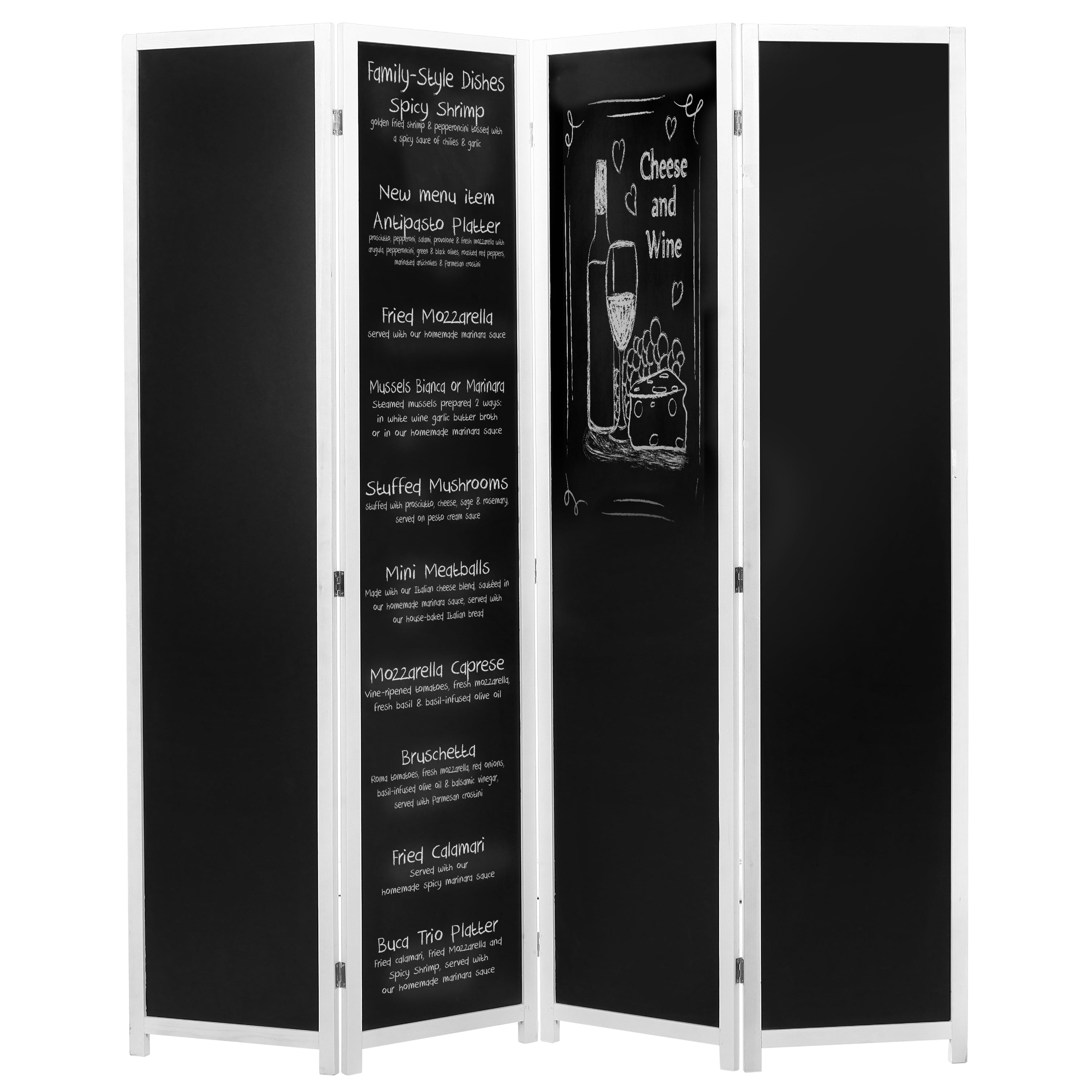 MyGift White Wooden 4Panel Chalkboard Room Divider, Folding Writable