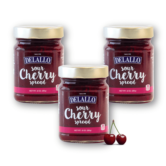DeLallo Sour Cherry Jam Spread, Non-GMO, Vegan, 10 oz Jar, (3 Pack)