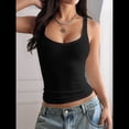 thumbnail image 4 of Top Corto Informal Ajustado de Punto Acanalado Sin Mangas con Cuello Cuadrado para Mujer Negro M, 4 of 8