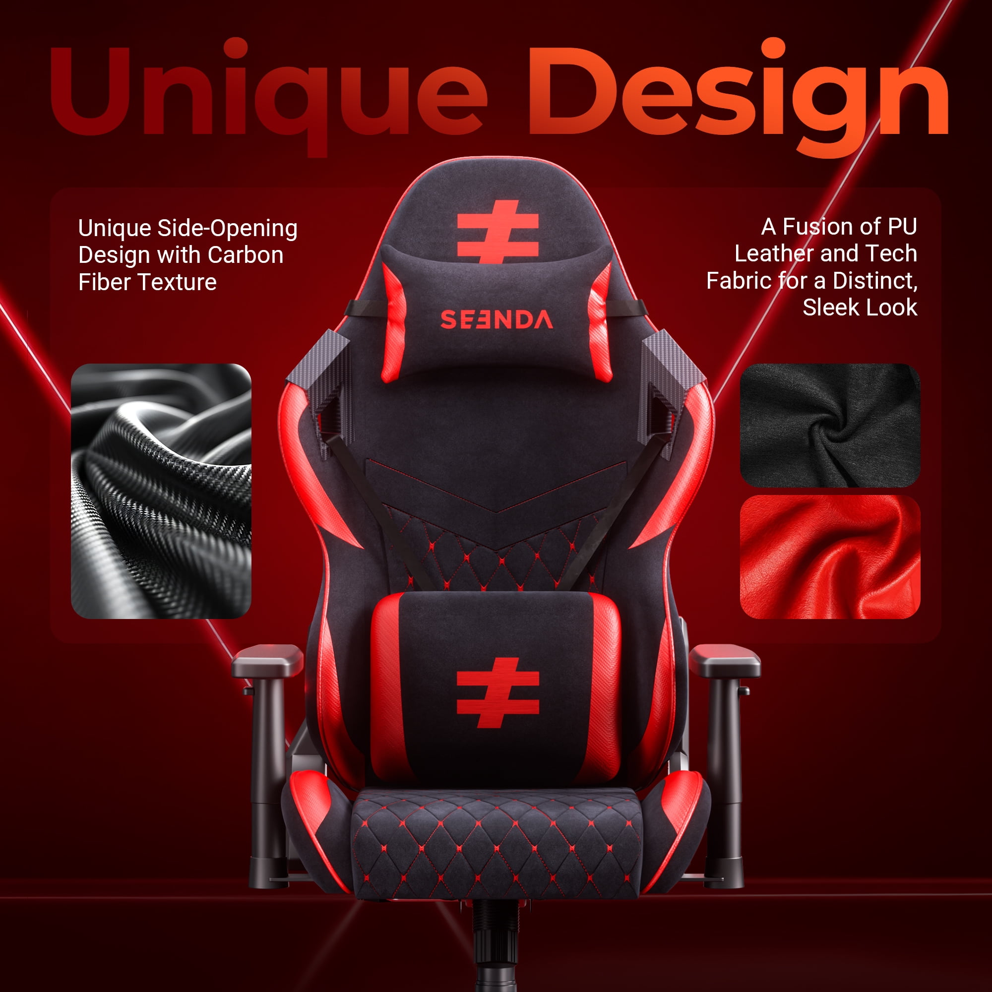 Seenda Adult High Back PC Gaming Chair with Linked Armrests and Lumbar Support, 400 lbs with BIFMA Certified, Red