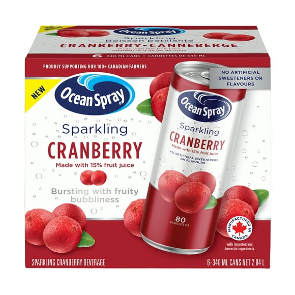 Ocean Spray Sparkling Cranberry 6PK, 340ml Cans, No allergens, Recyclable, Ocean Spray Sparkling Cranberry 6PK