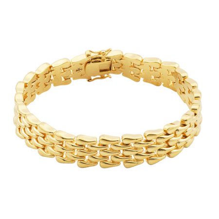 gold 18kt interlocking polish row brass bracelet multi returns policy