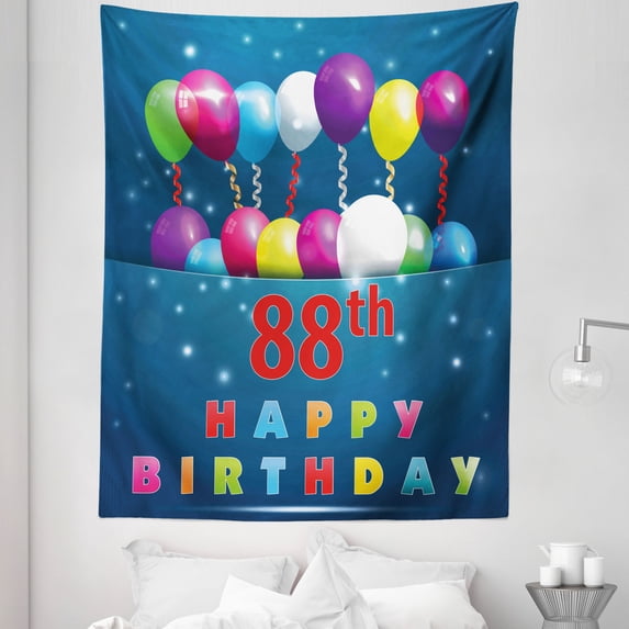 Colorful Tapestry, Ornamental Surprise with Party Balloons Cheerful Event Design Print, Fabric Wall Hanging Decor for Bedroom Living Room Dorm, 5 Sizes, Multicolor, by Ambesonne