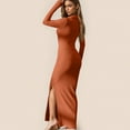 thumbnail image 6 of kakina CMSX Women's Ribbed Knit Sweater Dresses,Long Sleeve V-Neck Solid Color Maxi Dress Slit Thigh Ribbed Knit Bodycon Dresses, 6 of 6